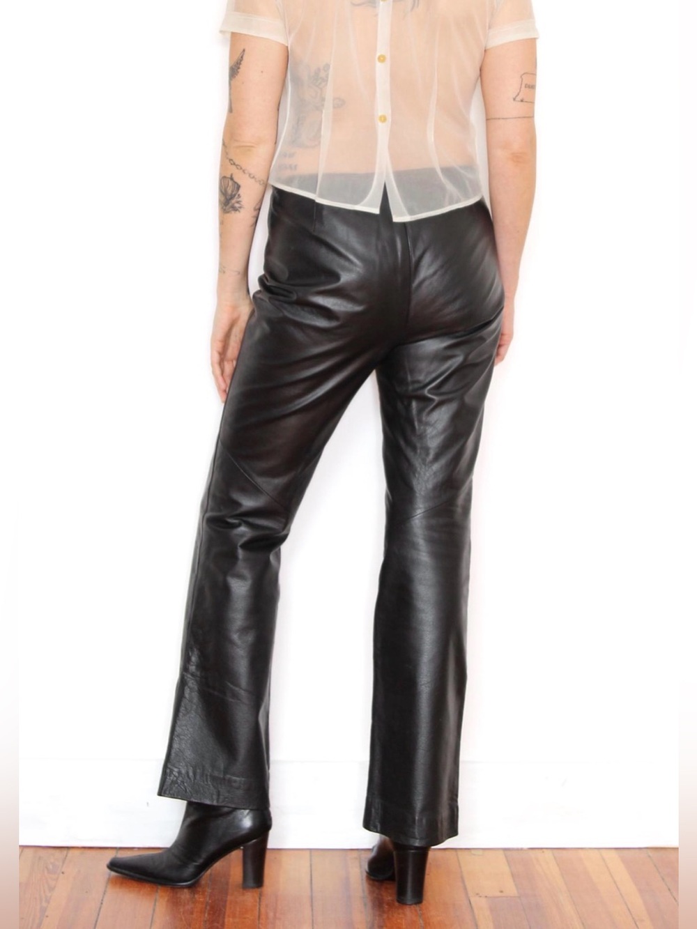 Vintage Y2K Ralph Lauren Black Leather Pants Flare Lace Up Corset Mid Rise 6 32” - Picture 7 of 13